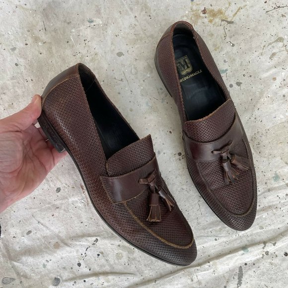 Bruno Magli Brown Textured Bemar Tassel Loafers Men’s 10.5 M - Picture 1 of 5